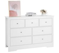 VEVOR Cómoda de 7 Cajones, Cómoda de Madera de 40 x 119,9 x 81,3 cm con Puertas Corredizas y Antivuelco Estilo Moderna y Minimalista Ideal para Sala de Estar, Pasillo y Entrada, Color Blanco