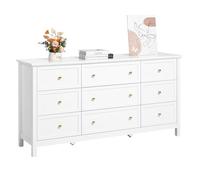 VEVOR Cómoda de 9 Cajones de Madera 39,9 x 149,9 x 78,7 cm con Sistema de Deslizamiento y Antivuelco Estilo Retro Minimalista Ideal para Guardar TV para Sala de Estar, Pasillo y Entrada, Blanco