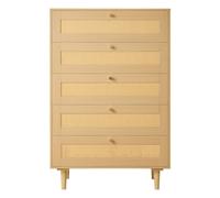 VEVOR Cómoda de Ratán con 5 Cajones, Cómoda para Dormitorio, Cómoda de Ratán Natural con Manijas de Metal y Patas de Madera, Organizador de Ropa y Almacenamiento para Dormitorio, , Pasillo