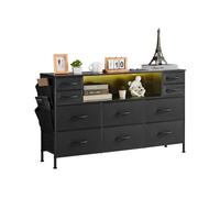 VEVOR Cómoda de Tela, Cómoda de Guardar Cosas 1200 x 300 x 720 mm con 10 Cajones, Estante de Almacenamiento Abierto, Luces LED y Toma de Corriente Incorporada, Torre de Almacenamiento de Tela, Negro