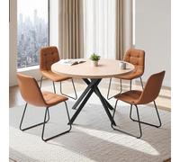 VEVOR Conjunto de Comedor con Mesa Redonda en Madera y 4 Sillas Tapizadas en Naranja, Capacidad de Carga de 149,7 kg, Impermeable, con Aspecto de Madera para Espacios Pequeños, para 4 Personas