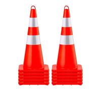 VEVOR Cono de Tráfico 10 Piezas 73 cm Pedestal de Obra de PVC Naranja Cono de Seguridad con Base Pesada y 2 Collares Reflectantes para Demarcación de Estacionamiento de Emergencia en Estacionamiento