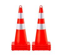 VEVOR Cono de Tráfico Reflectante 73 cm, Pedestal de Obra de PVC, Cono de Seguridad con Base Pesada y Anillo Portátil para Demarcación de Estacionamiento Carretera, Naranja y Plata