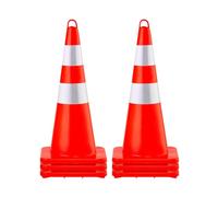 VEVOR Cono de Tráfico Reflectante 73 cm, Pedestal de Obra de PVC, Cono de Seguridad con Base Pesada y Anillo Portátil para Demarcación de Estacionamiento Carretera, Naranja y Plata