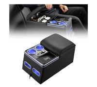 VEVOR Consola Central para Asiento Trasero con Luces Ambientales 7 Colores | Para MPV, Sedán y SUV, con Carga Inalámbrica, USB y Encendedor de Cigarrillos, Organizador con Portavasos y Portateléfonos