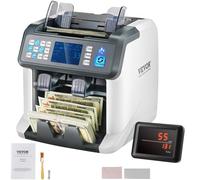 VEVOR Contador de Billetes con Denominación Mixta, 2CIS, SN, UV, IR, MG, Detección de Falsificaciones DD, Multi moneda, Contador y Clasificador de Efectivo con Conteo de Valores Impresora Habilitada