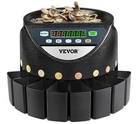 VEVOR Contador de Monedas Euro Profesional 220 V 300 Monedas por Minuto, Clasificador de Monedas Pantalla LED de 7 Dígitos, Máquina de Conteo de Monedas con 8 Cajas de Recolección de Alta Precisión