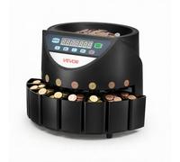 VEVOR Contador y Clasificador de Monedas 8 Denominaciones Máquina Contadora, Velocidad de Conteo 147 Piezas por Minuto, Capacidad Máxima de 850 Monedas, Pantalla LED, Tubos de Almacenamiento de Dinero