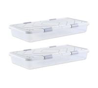 VEVOR Contenedor de Almacenaje para Debajo de Cama 2 Piezas 101 x 51 x 15 cm Caja de Plástico Bajo Cama con Tapa y Cierre Organizador de Ropa, Zapatos, Mantas para Dormitorios, Salas de Estar