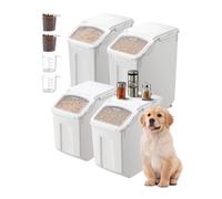 VEVOR Contenedor de Almacenamiento de Arroz, 15 L x 2 + 20 L x 2, para Cereales y Granos para Ingredientes de Cocina, para Mascotas con Ruedas, 4 Tazas Medidoras, 365 x 230 x 365 mm ± 10 mm, Blanco