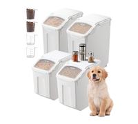 VEVOR Contenedor de Almacenamiento de Arroz, 15 L x 2 + 20 L x 2, para Cereales y Granos para Ingredientes de Cocina, para Mascotas con Ruedas, 4 Tazas Medidoras, 365 x 230 x 365 mm ± 10 mm, Blanco