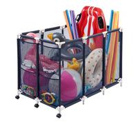 VEVOR Contenedor de Almacenamiento de Piscina 120 x 77 x 86,5 cm, Caja de Almacenamiento para Flotadores con Ruedas, Marco de Plástico Resistente, Cesta de Malla para Juguetes, Inflables, Pelotas