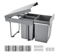 VEVOR Cubo de Basura Extraíble para Armarios Cocina, 20+10+10 L, Doble bajo Fregadero, para Reciclaje, con Sistema Deslizante de Extensión Completa de Metal Resistente y Asa, 492 x 340 x 430 mm