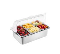 VEVOR Contenedor de Exhibición para Servir Alimentos sobre Encimera, Acero Inoxidable, con 5 Bandejas, con Tapa Transparente y 3 Cajas para Congelador, para Cocina, Fiesta, 546 x 365 x 310 mm