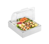 VEVOR Contenedor de Exhibición para Servir Alimentos sobre Encimera, de Acero Inoxidable, 1 x 1/2 Sartén, con Tapa Transparente y Bandeja de Hielo, para Restaurante, Fiesta, 345 x 276 x 245 mm