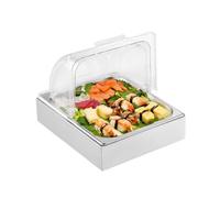 VEVOR Contenedor de Exhibición para Servir Alimentos sobre Encimera, de Acero Inoxidable, 1 x 1/2 Sartén, con Tapa Transparente y Bandeja de Hielo, para Restaurante, Fiesta, 345 x 276 x 245 mm