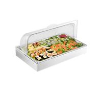 VEVOR Contenedor de Exhibición para Servir Alimentos sobre Encimera, de Acero Inoxidable, con Tapa Transparente y 3 Bandejas de Hielo, para Restaurante, Hotel, Cocina, Fiesta, 546 x 365 x 245 mm