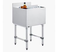 VEVOR Contenedor de Hielo Comercial Capacidad Máxima de 46,7 L, Depósito de Hielo de Acero Inoxidable 45,5x45,5x85 cm para Debajo de Barra con Tapa Deslizante y Portabotellas para Bar, Restaurante