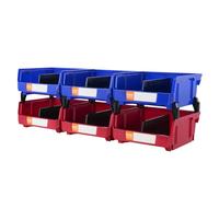 VEVOR Contenedor de Pernos 6 Cajas de Almacenamiento Apilables para Taller 276 x 279 x 128 mm Combinación Azul/Roja Contenedor de Herramientas para Armario, Cocina, Oficina, Despensa, Estante, Pared
