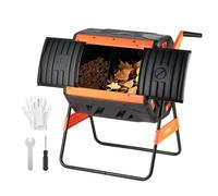 VEVOR Contenedor Giratorio para Compostaje 200 L Cámara Doble, Compostador de Compostaje Rotación Asistida por Manivela, Barril de Plástico, Estructura de Acero para Residuos de Exterior, Jardín