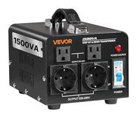 VEVOR Convertidor de Voltaje, 1500 VA, Transformador Elevador/Reductor, Convierte de 110 V a 220 V y de 220 V a 110 V, con Tomas de Corriente de EE. UU. y UE, Cable de Alimentación y Disyuntor