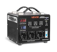 VEVOR Convertidor de Voltaje, 3000 VA, Transformador Elevador/Reductor Automático, de 110 V a 220 V y de 220 V a 110 V, con 3 Tomas de Corriente de EE. UU. y 3 de UE, Pantalla LCD y Disyuntor