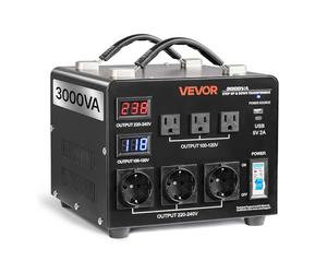 VEVOR Convertidor de Voltaje, 3000 VA, Transformador Elevador/Reductor Automático, de 110 V a 220 V y de 220 V a 110 V, con 3 Tomas de Corriente de EE. UU. y 3 de UE, Pantalla LCD y Disyuntor