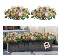 VEVOR Corona de Rosas Artificiales Realistas, Ideal como Centro de Mesa para San Valentín, Día de la Madre, Fiestas, Bodas y Decoración del Hogar, 10 Unidades, Rosas y Blancas, 340 x 340 x 90 mm