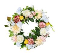 VEVOR Corona Decorativa Artificial, Color Blanco, Rosa y Amarillo, Decorada con Peonías y Hortensias, Corona para Todo el Año para Interiores y Exteriores, Paredes, Ventanas, Festivales, Bodas