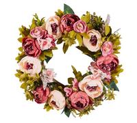 VEVOR Corona Decorativa Artificial, Rosa, Decorada con Peonías, Hortensias, Flores de Aliento de Bebé, para Todo el Año para Todas Las Estaciones, Decoración de Paredes, Ventanas, Festivales, Bodas
