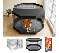 VEVOR Corral de Metal Plegable para Perros con Cubierta Superior y Base | Parque de Juego para Mascotas Medianas, 8 Piezas, Forma Ajustable Cuadrado Rectángulo Octágono, para Hogar Interior Exterior