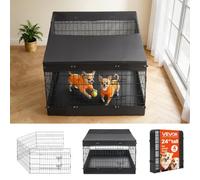 VEVOR Corral Plegable de Metal para Perros Alto de 61 cm 4 Paneles de Malla | Parque de Juego para Mascotas Pequeñas, Base de Tela Oxford y Cubierta Superior con Malla, Accesorios de Estacas Hebillas