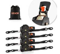 VEVOR Correas de Amarre Retráctiles, 25,4 mm x 4,9 m, Ganchos en S, Resistencia a la Rotura 700 kg, Bolsa de Transporte, para Mudanzas, Remolques, Motocicletas, Kayaks y Techos de Coches. 4 uds