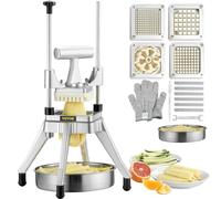 VEVOR Cortador de Verduras de Multifunción Profesional Manual con 4 Cuchillas de Acero Inoxidable 12,7/6,4/9,5 mm y 6 Cuchillas de Repuesto para Rebanar Palitos de Frutas Restaurante de Cocina