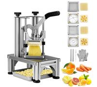 VEVOR Cortador Manual Profesional de Patatas Fritas Cortador de Verduras 4 Cuchillas de Acero Inoxidable 6,4/9,5 mm 1 Cortador y 1 Cortador de Manzanas de 6 Cuñas Cortador de Patatas para Cocinas