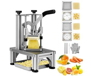 VEVOR Cortador Manual Profesional de Patatas Fritas Cortador de Verduras 4 Cuchillas de Acero Inoxidable 6,4/9,5 mm 1 Cortador y 1 Cortador de Manzanas de 6 Cuñas Cortador de Patatas para Cocinas