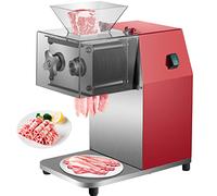 VEVOR Cortadora de Carne Comercial 250 kg/H 850 W Cortadora de Carne Eléctrica de Acero Inoxidable Grosor 3,5 mm Máquina Cortadora de Carne y Verduras Rojo para Restaurantes Carnicerías Supermercados