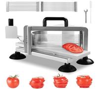 VEVOR Cortadora de Tomate Comercial Hoja de 1/4"+3/8"+3/16" Cortadora de Tomate Manual de Acero Inoxidable Cortador de Tomate con Pies Antideslizantes para Cocinas, Restaurantes, Hamburgueserías