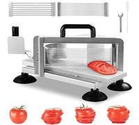 VEVOR Cortadora de Tomate Comercial Hoja de 1/4"+3/8"+3/16" Cortadora de Tomate Manual de Acero Inoxidable Cortador de Tomate con Pies Antideslizantes para Cocinas, Restaurantes, Hamburgueserías