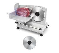 VEVOR Cortafiambres Eléctrico 150 W, Cortadora de Fiambre con Cuchilla Afilada de 170 mm, Velocidad de Corte de 65 a 90 RPM, Grosor Ajustable de 0 a 15 mm, para Carne Congelada, Jamón, Baguette