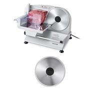 VEVOR Cortafiambres Eléctrico 200 W, Cortadora de Fiambre con 2 Cuchillas SUS420 de 190 mm, Velocidad de Corte de 75 a 100 RPM, Grosor Ajustable de 0 a 15 mm, para Carne Congelada, Jamón, Baguette