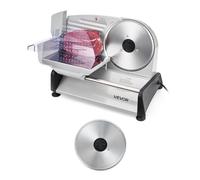 VEVOR Cortafiambres Eléctrico 200 W, Cortadora de Fiambre con Cuchilla Afilada de 190 mm, Velocidad de Corte de 70 a 100 RPM, Grosor Ajustable de 0 a 15 mm, para Carne Congelada, Jamón, Baguette