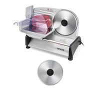 VEVOR Cortafiambres Eléctrico 200 W, Cortadora de Fiambre con Cuchilla Afilada de 190 mm, Velocidad de Corte de 70 a 100 RPM, Grosor Ajustable de 0 a 15 mm, para Carne Congelada, Jamón, Baguette