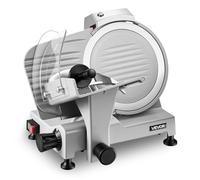 VEVOR Cortafiambres Eléctrico 300 W, Cortadora de Carne Comercial con Cuchilla de Acero al Carbono de 250 mm, Afilador Incorporado, Grosor Ajustable de 0-12 mm para Carne Congelada, Jamón, Baguette