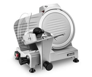 VEVOR Cortafiambres Eléctrico 300 W, Cortadora de Carne Comercial con Cuchilla de Acero al Carbono de 250 mm, Afilador Incorporado, Grosor Ajustable de 0-12 mm para Carne Congelada, Jamón, Baguette