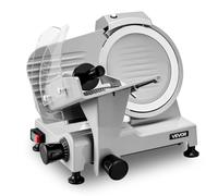 VEVOR Cortafiambres Eléctrico 300W Cortadora de Carne Comercial 300-450 RPM | Para Carne Congelada, Jamón, Baguette, Cuchilla de Acero al Carbono 22 cm, Afilador Incorporado, Grosor Ajustable de 0-12 mm