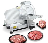 VEVOR Cortafiambres Eléctrico Comercial 320 W, Cortadora de Fiambre con Cuchilla Afilada de 250 mm, Velocidad de Corte de 450 RPM, Grosor Ajustable de 0 a 10 mm, para Carne Congelada, Jamón, Baguette