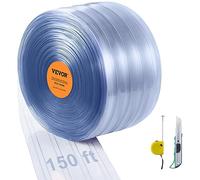 VEVOR Cortina de Tiras de PVC Cortina de Puerta Transparente 4572x20 cm Rollo de Tiras de Plástico Acanalado Enrollable Espesor de 2 mm para Puertas de Supermercado, Fábrica, Almacén, Garaje