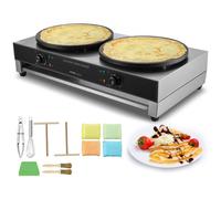 VEVOR Crepera eléctrica, máquina de crepes comercial de doble cabezal de 16 pulgadas, plancha de crepes de placa plana de 3400 W, antiadherente de acero inoxidable para hacer panqueques, estufa circul