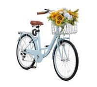 VEVOR Cruiser - Bicicleta de playa con 7 velocidades (diámetro del neumático 660,4 mm) con cesta grande y portaequipajes, bicicleta cruiser con asiento ajustable, para ciclismo, entrenamiento y